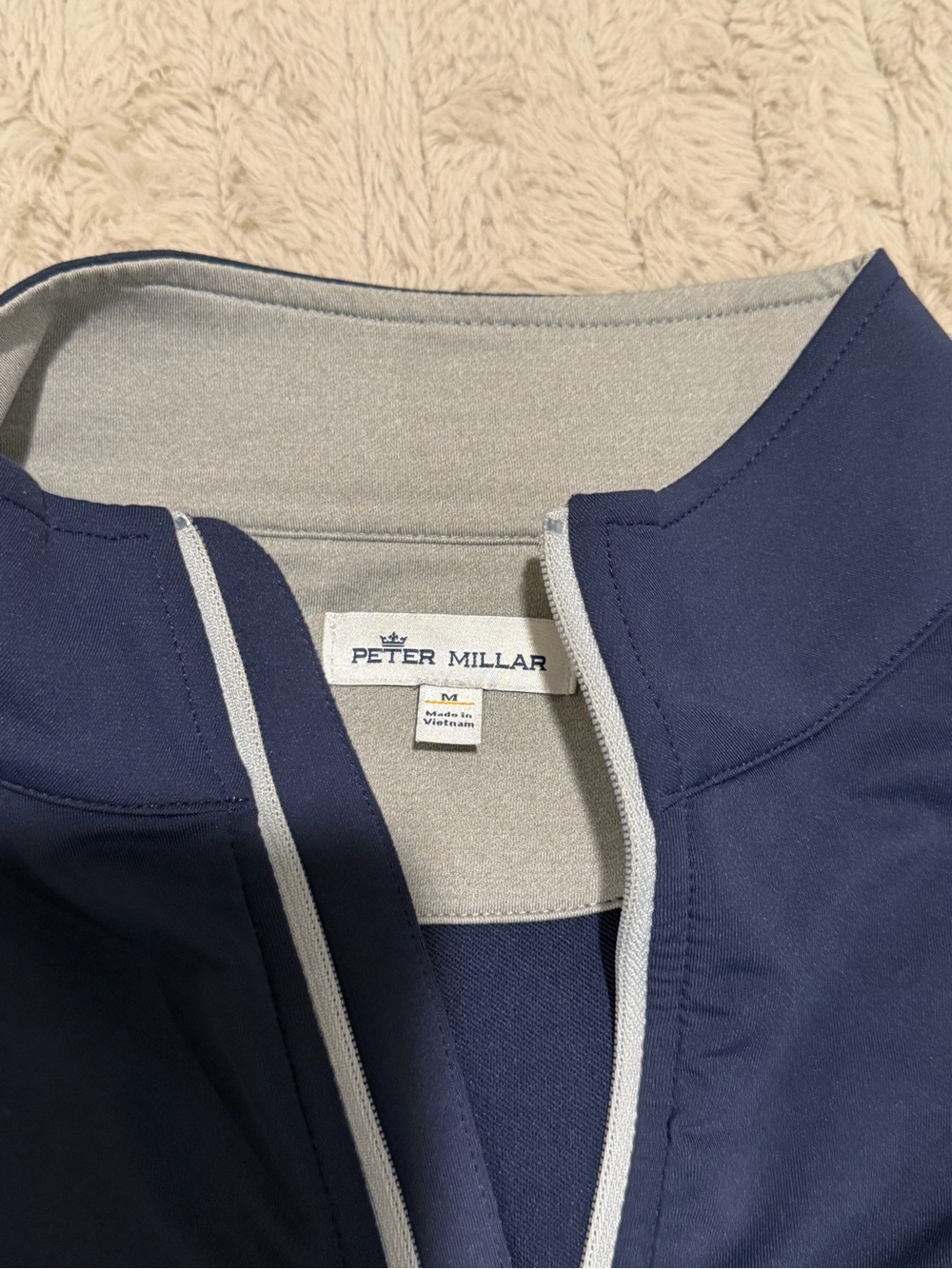 Peter Millar Navy Blue Quarter-Zip with American Flag Patch - Picture 2 of 2
